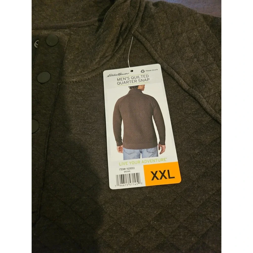 Eddie Bauer Men's Quilted Quarter Snap Brown Polo Kangaroo Pocket‎ Size XXL New